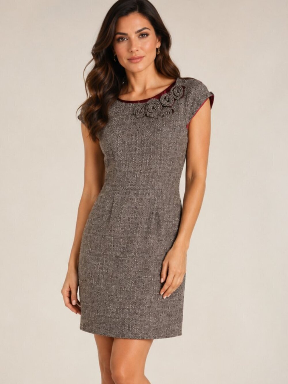 Muse Dress Size 14 Gray Floral Girlcore BalletCore Girl Boss Tweed Mini Midi